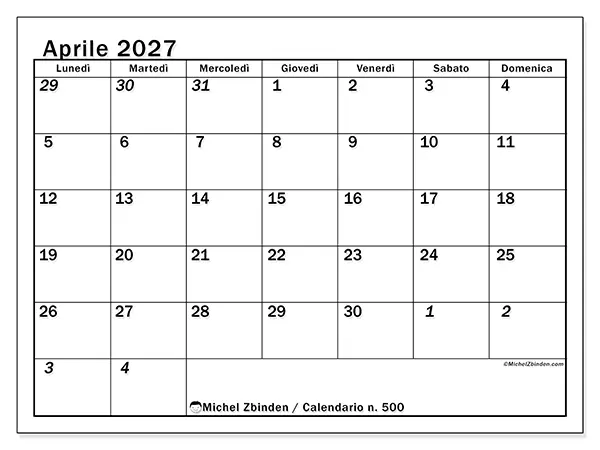 Calendario aprile 2027 da stampare - Pianificazione intensiva