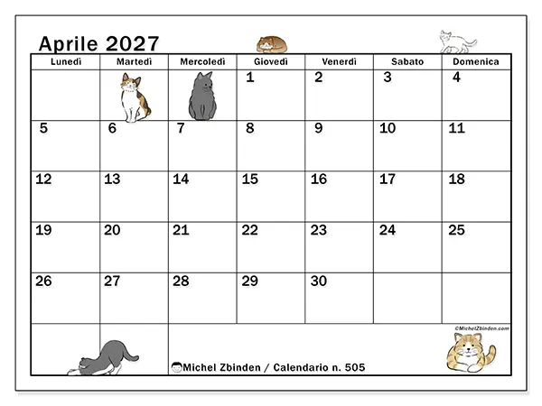 Calendario aprile 2027 da stampare - Vita di gatto