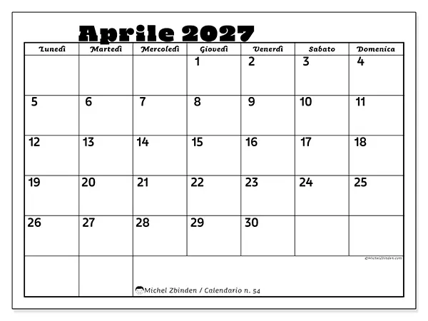 Calendario aprile 2027 da stampare - Attività in famiglia