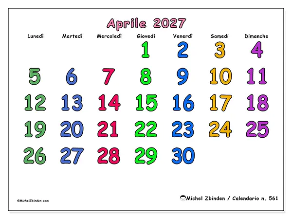 Calendario aprile 2027 da stampare - Momenti creativi