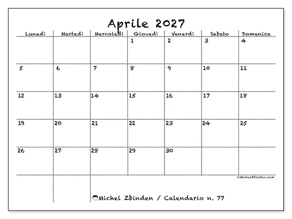 Calendario aprile 2027 da stampare - Scuola e famiglia