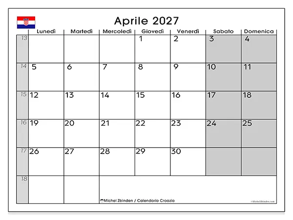Calendario aprile 2027 da stampare - Croazia