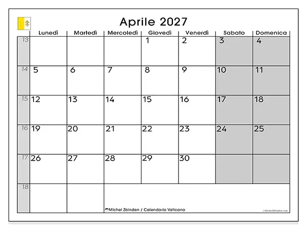 Calendario aprile 2027 da stampare - Vaticano