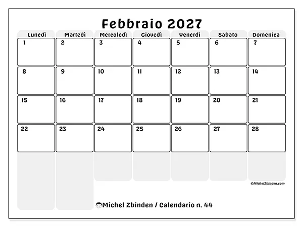 Calendario febbraio 2027 da stampare - Pianificazione strutturata