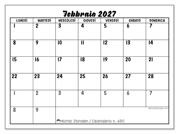 Calendario febbraio 2027 da stampare - Organizzazione dettagliata