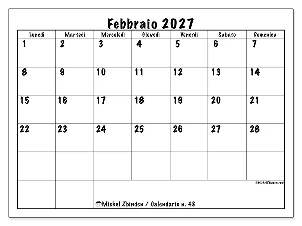 Calendario febbraio 2027 da stampare - Efficienza quotidiana