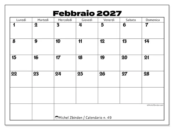 Calendario febbraio 2027 da stampare - Coordinamento produttivo