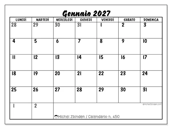 Calendario gennaio 2027 da stampare - Organizzazione dettagliata