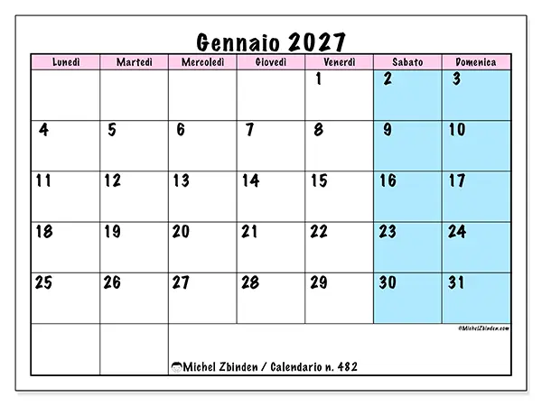 Calendario gennaio 2027 da stampare - Orario di squadra
