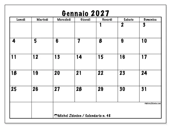 Calendario gennaio 2027 da stampare - Efficienza quotidiana