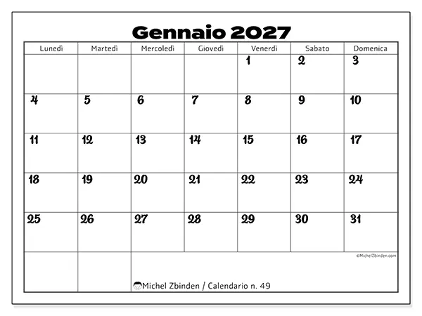 Calendario gennaio 2027 da stampare - Coordinamento produttivo