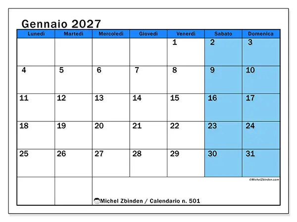 Calendario gennaio 2027 da stampare - Studi dinamici
