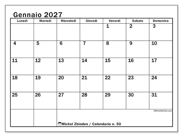 Calendario gennaio 2027 da stampare - Pianificazione ottimale