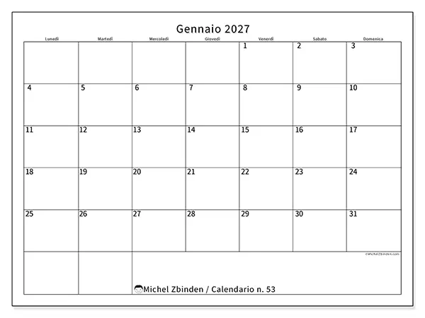 Calendario gennaio 2027 da stampare - Orario efficiente