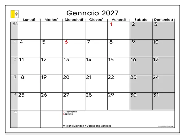 Calendario gennaio 2027 da stampare - Vaticano