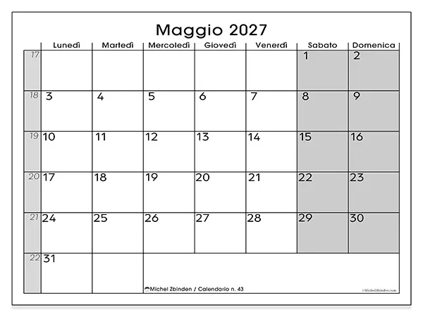 Calendario maggio 2027 da stampare - Organizzazione perfetta