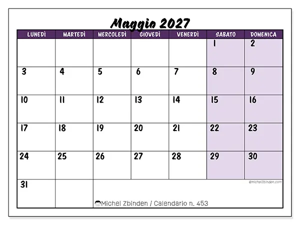 Calendario maggio 2027 da stampare - Efficienza colorata
