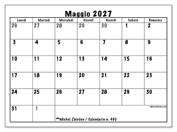 Calendario maggio 2027 da stampare - Pianificazione completa