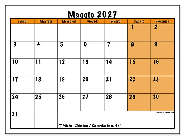 Calendario maggio 2027 da stampare - Pianificazione dinamica