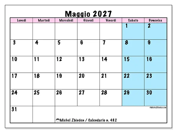 Calendario maggio 2027 da stampare - Orario di squadra