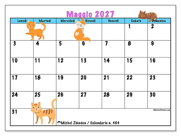 Calendario maggio 2027 da stampare - Amore per i gatti