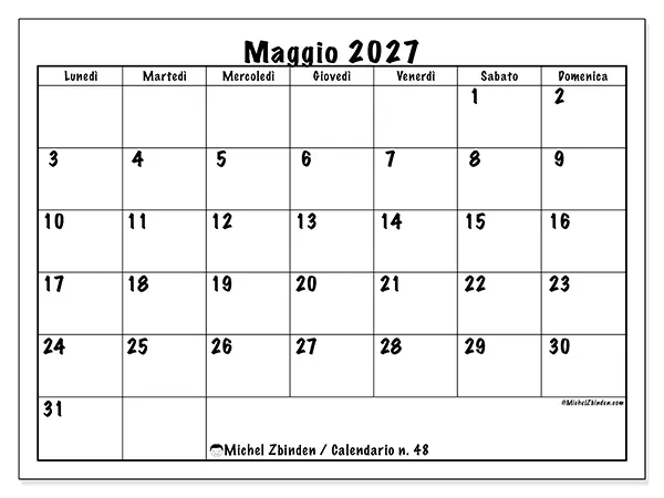 Calendario maggio 2027 da stampare - Efficienza quotidiana