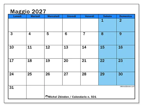 Calendario maggio 2027 da stampare - Studi dinamici