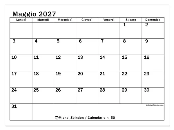 Calendario maggio 2027 da stampare - Pianificazione ottimale