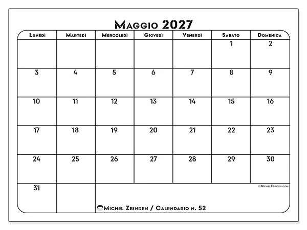 Calendario maggio 2027 da stampare - Organizzazione professionale