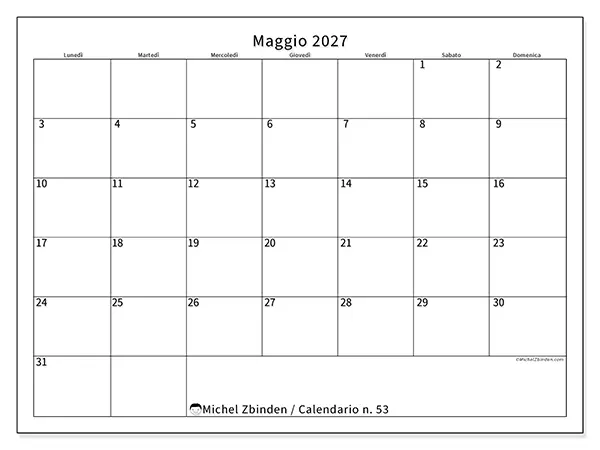 Calendario maggio 2027 da stampare - Orario efficiente