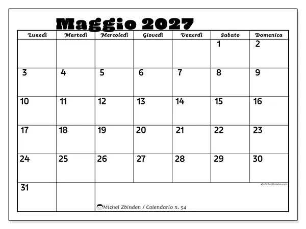 Calendario maggio 2027 da stampare - Attività in famiglia