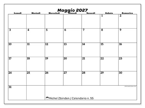 Calendario maggio 2027 da stampare - Organizzazione del tempo libero