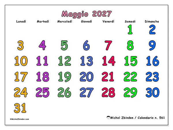 Calendario maggio 2027 da stampare - Momenti creativi