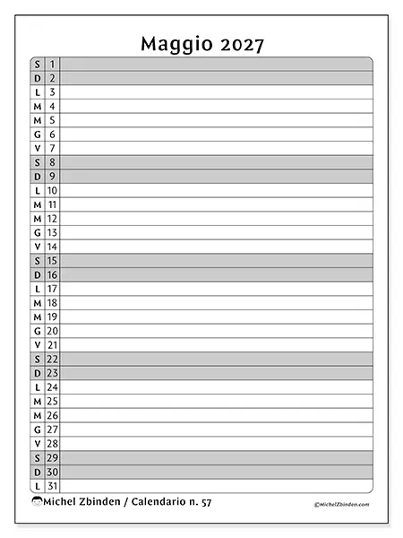 Calendario maggio 2027 da stampare - Lista delle attività