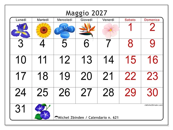 Calendario maggio 2027 da stampare - Grandi fiori