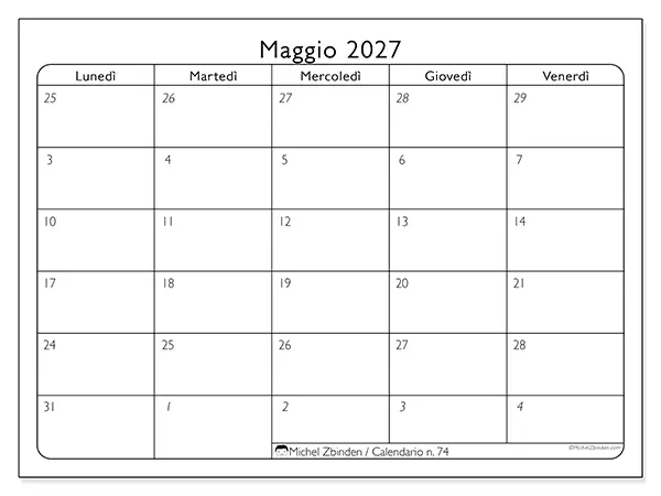 Calendario maggio 2027 da stampare - Organizzazione del lavoro