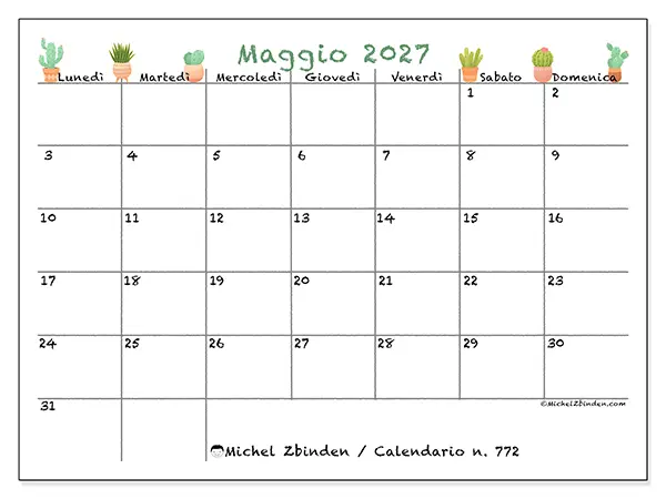 Calendario maggio 2027 da stampare - Cactus decorativi