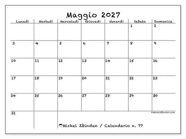 Calendario maggio 2027 da stampare - Scuola e famiglia