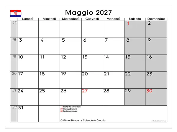 Calendario maggio 2027 da stampare - Croazia