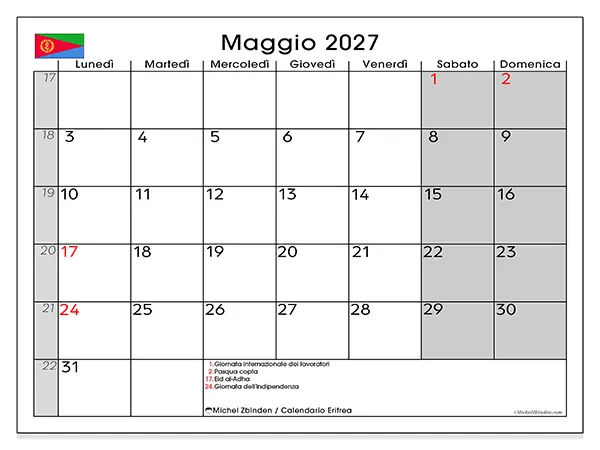 Calendario maggio 2027 da stampare - Eritrea