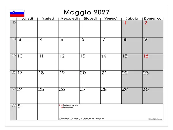 Calendario maggio 2027 da stampare - Slovenia