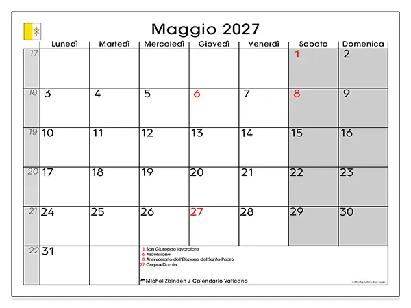 Calendario maggio 2027 da stampare - Vaticano