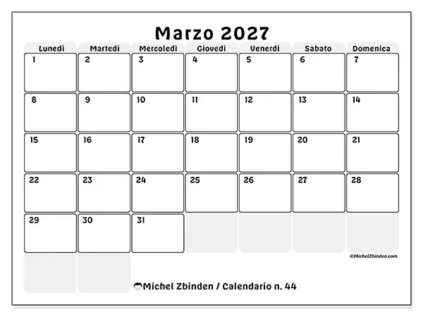 Calendario marzo 2027 da stampare - Pianificazione strutturata