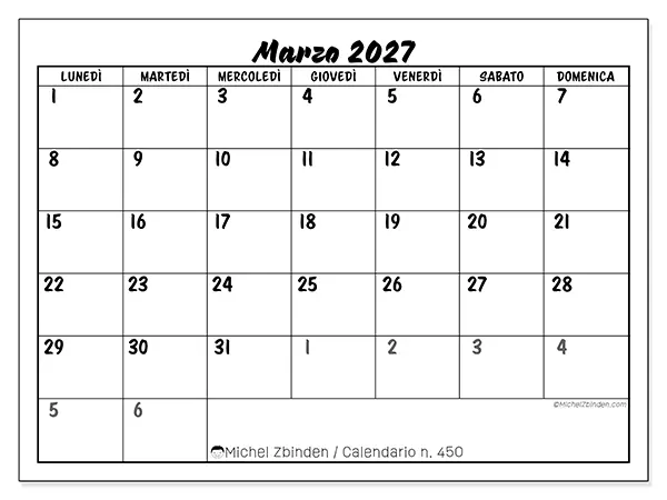 Calendario marzo 2027 da stampare - Organizzazione dettagliata