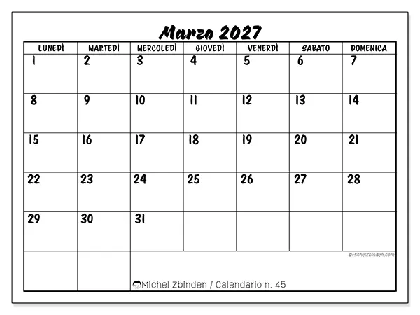 Calendario marzo 2027 da stampare - Successo scolastico