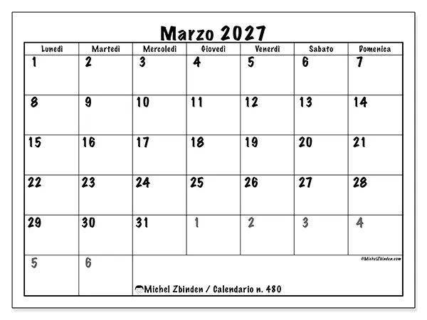 Calendario marzo 2027 da stampare - Pianificazione completa
