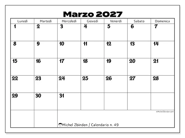 Calendario marzo 2027 da stampare - Coordinamento produttivo