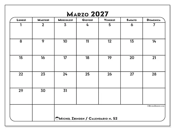 Calendario marzo 2027 da stampare - Organizzazione professionale