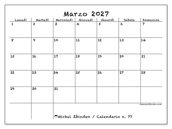Calendario marzo 2027 da stampare - Scuola e famiglia