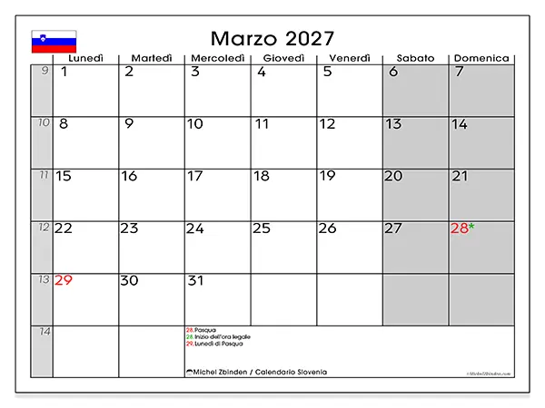 Calendario marzo 2027 da stampare - Slovenia
